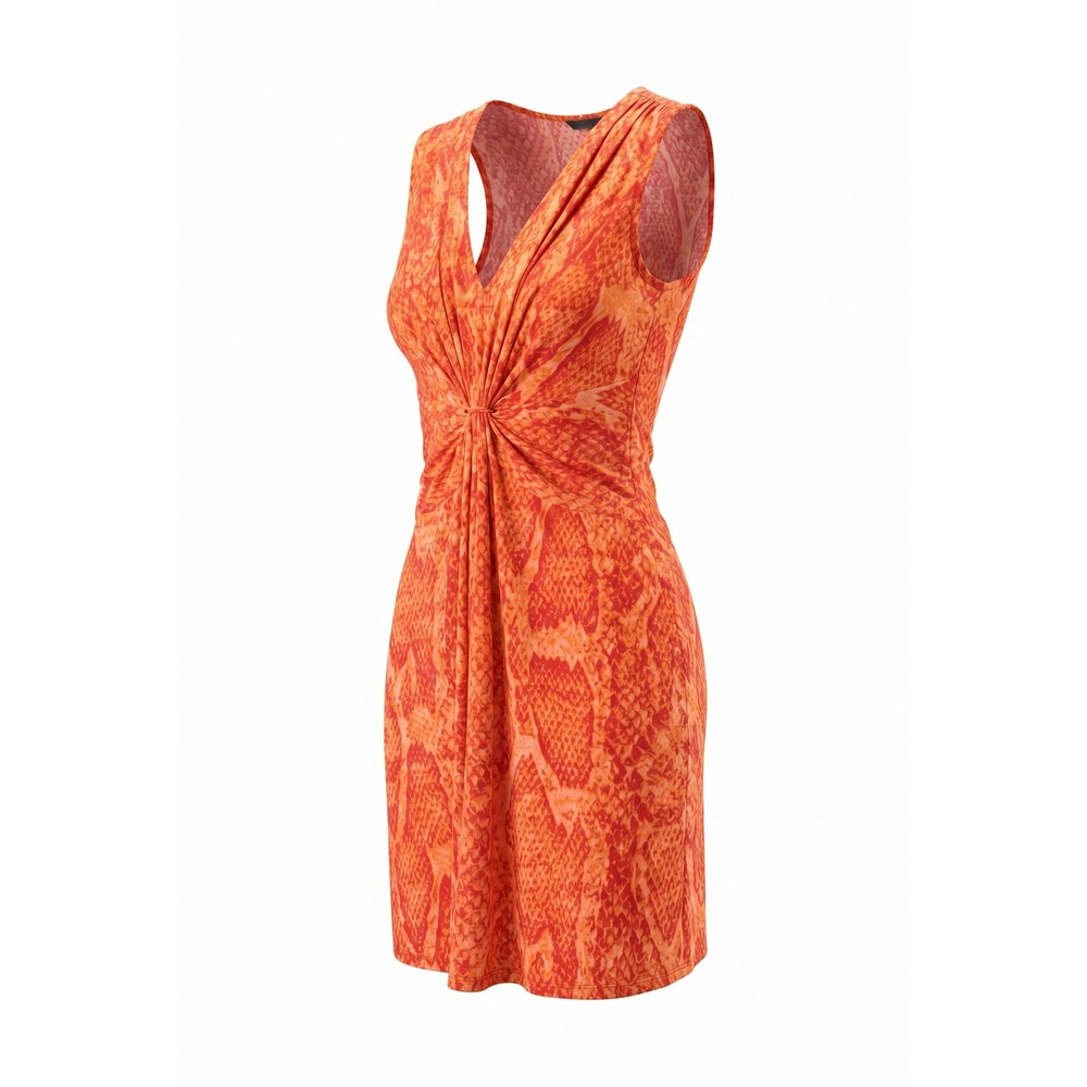 Sofia Vergara Sunset Orange Snake Print Twist Front V-Neck Sheath Dress SVFM0021